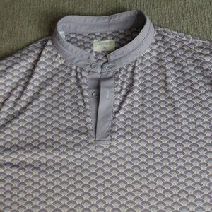 Mantra Mens Polo Shirt Large Purple Zip Band Collar Geometric